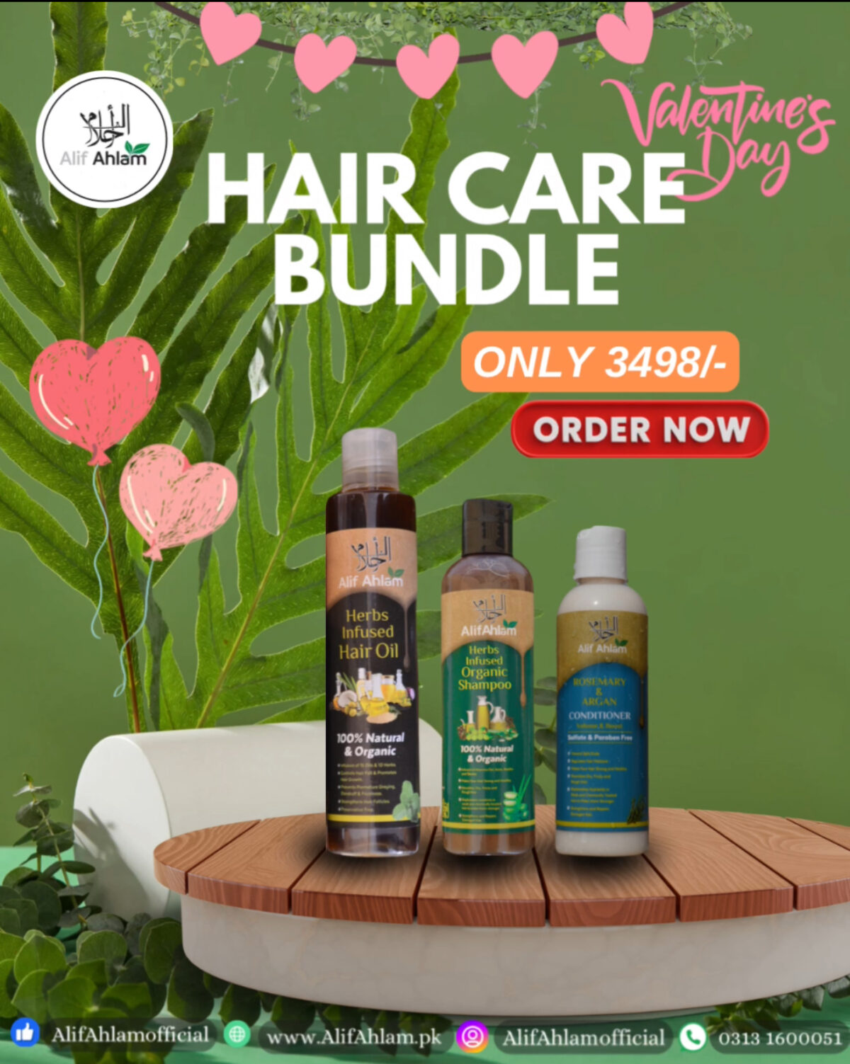 Valentine Day Sale !!!! Alif Ahlam Hair Care Kit Bundle (Oil + Shampoo + Conditioner) - Image 1